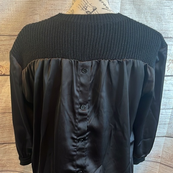 A.Z.I. Sweater Long Satin Look Sleeves Ruched Ties Buttons @ Back Size XS Black - Picture 7 of 10
